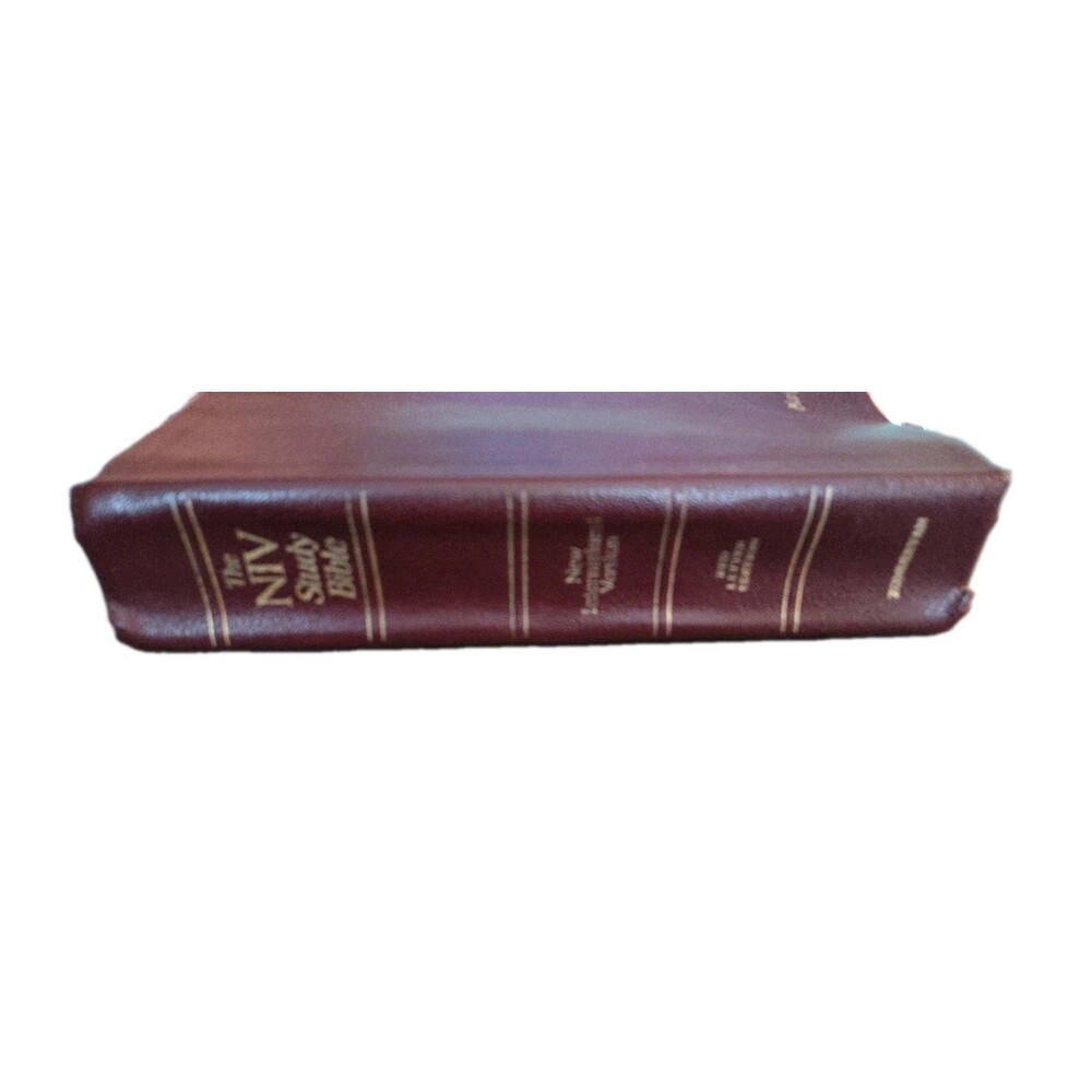 Vintage 1985 NIV Study Bible Burgundy Leather Red Letter Zondervan